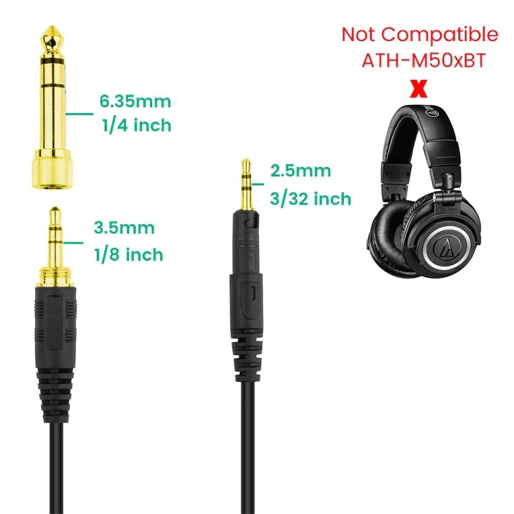ZS0088 Audio-Technica ATH-M50X / ATH-M40X용 스프링 헤드셋 오디오 케이블, 케이블 길이: 1.4m-3m, ZS0088