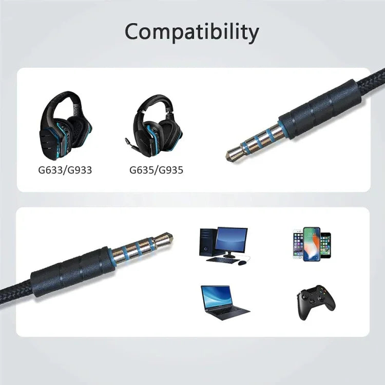 ZS0195 Logitech G633 / G635 / G933 / G935용 3.5mm 게이밍 헤드셋 오디오 케이블, 케이블 길이: 1.5m, Logitech G633용 1.5m