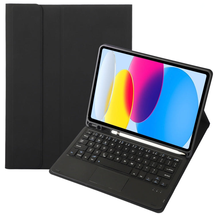 iPad 11 2025 / 10세대 10.9 2022용 A10B-A 램스킨 텍스처 블루투스 터치 키보드 가죽 태블릿 케이스 펜 슬롯 포함, A10B-A
