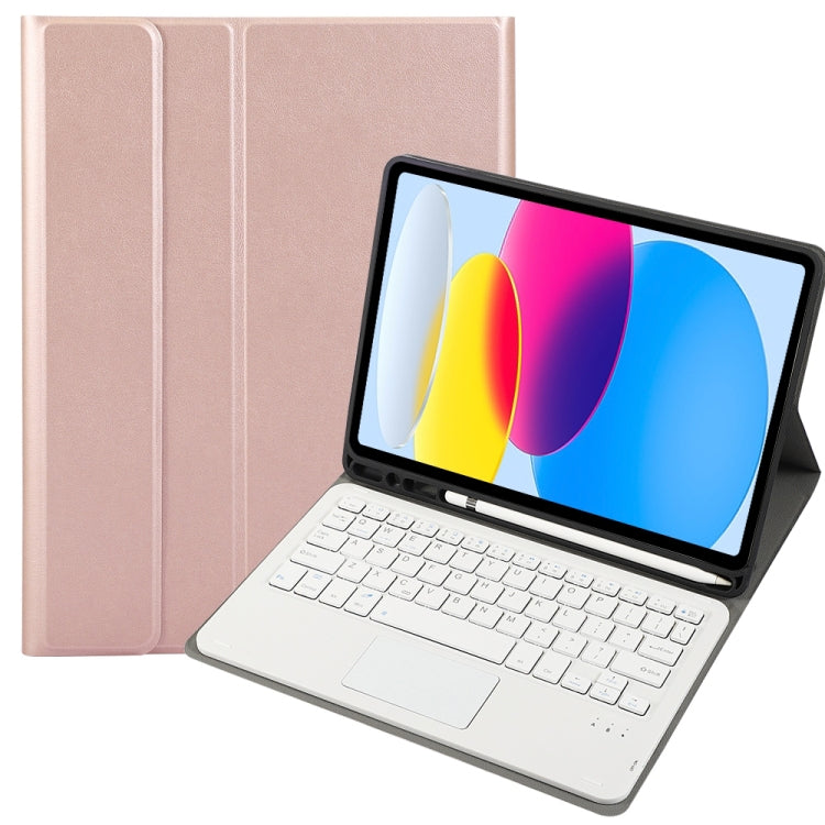 iPad 11 2025 / 10세대 10.9 2022용 A10B-A 램스킨 텍스처 블루투스 터치 키보드 가죽 태블릿 케이스 펜 슬롯 포함, A10B-A