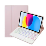 iPad 11 2025 / 10세대 10.9 2022용 A10B-AS 램스킨 텍스처 백라이트 블루투스 터치 키보드 가죽 태블릿 케이스 펜 슬롯 포함, A10B-AS