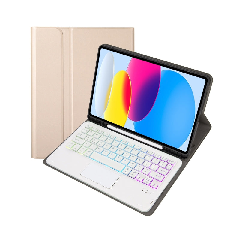 iPad 11 2025 / 10세대 10.9 2022용 A10B-AS 램스킨 텍스처 백라이트 블루투스 터치 키보드 가죽 태블릿 케이스 펜 슬롯 포함, A10B-AS