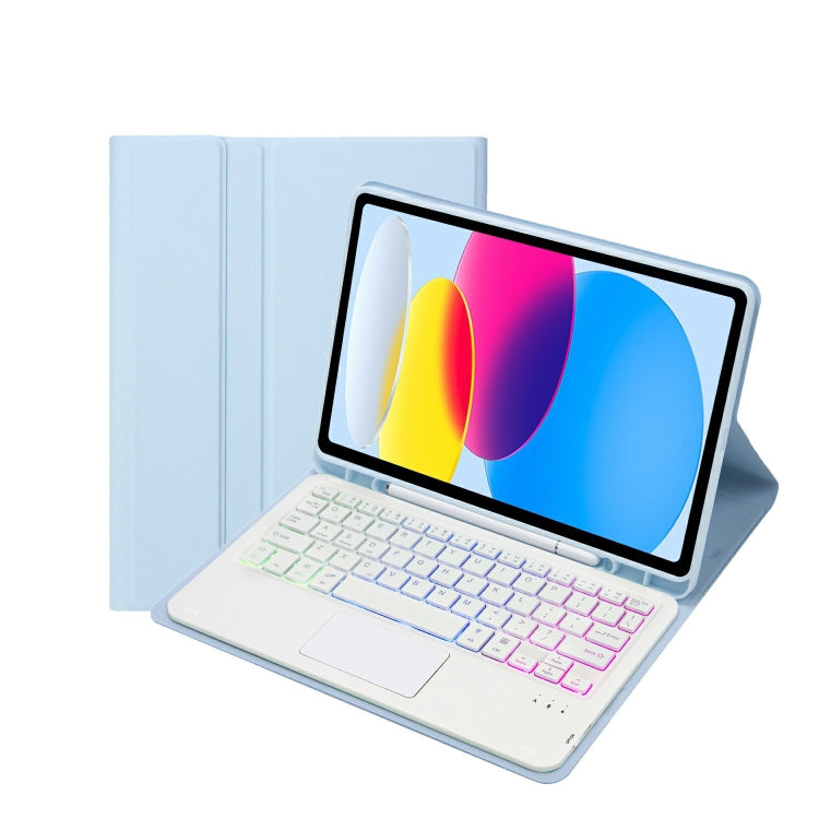 iPad 11 2025 / 10세대 10.9 2022용 A10B-AS 램스킨 텍스처 백라이트 블루투스 터치 키보드 가죽 태블릿 케이스 펜 슬롯 포함, A10B-AS