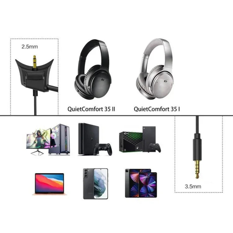 ZS0217 BOSE QC35I / QC35II용 게이밍 노이즈 캔슬링 헤드폰 케이블