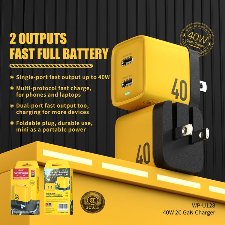 WK WP-U128 40W 듀얼 USB-C/타입-C 인터페이스 갈륨 나이트라이드 충전기, 사양: US 플러그