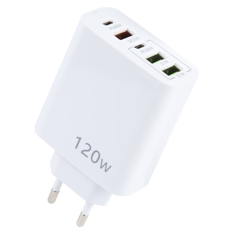 120W 듀얼 PD 타입-C + 3포트 USB 멀티 포트 충전기, EU 플러그, EU 플러그