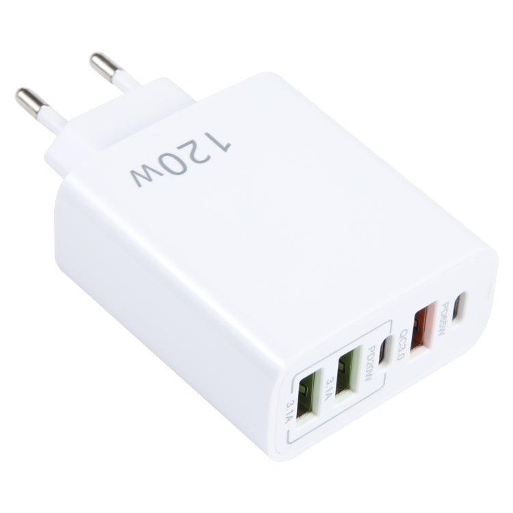 120W 듀얼 PD 타입-C + 3포트 USB 멀티 포트 충전기, EU 플러그, EU 플러그