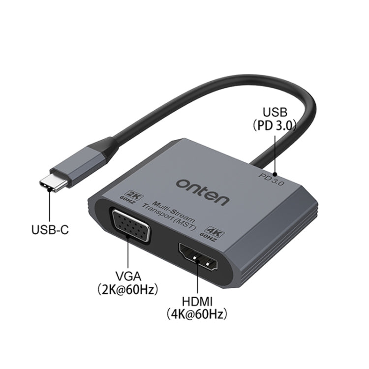 Onten M205 3-in-1 타입-C to HDMI+VGA+PD 고속 충전 비디오 컨버터, M205
