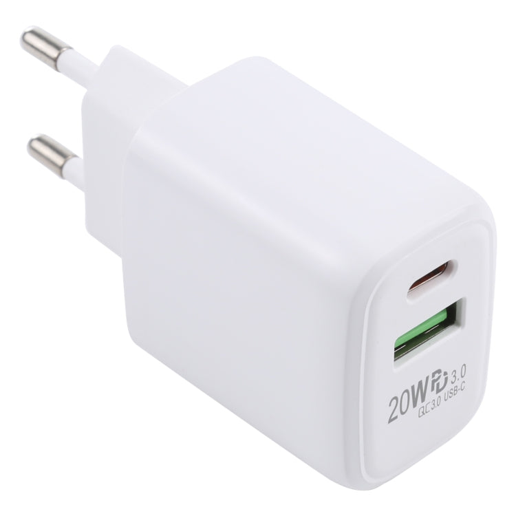 LZ-215A+C 20W QC 3.0 USB + PD 3.0 USB-C / Type-C 고속 충전 여행용 충전기, 유럽 플러그, 유럽 플러그