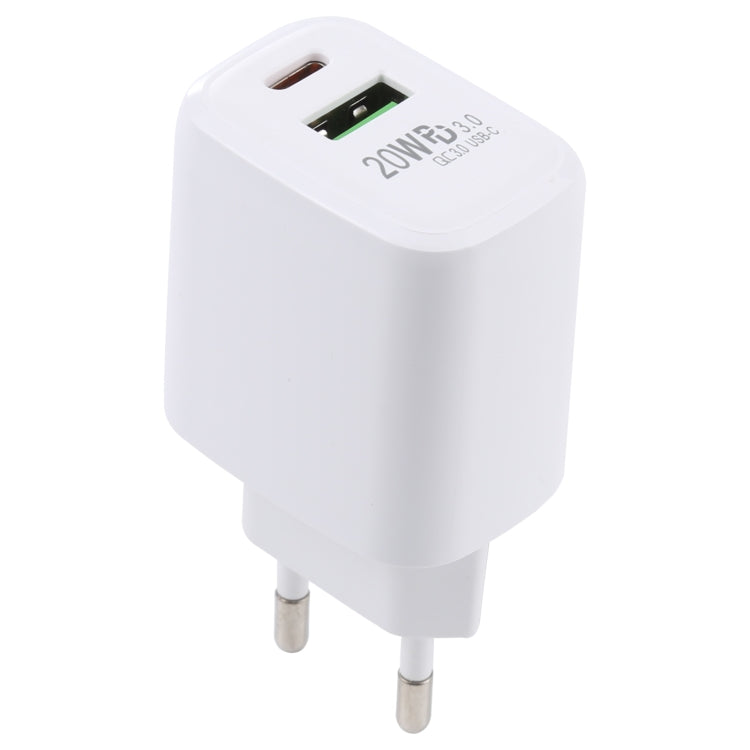 LZ-215A+C 20W QC 3.0 USB + PD 3.0 USB-C / Type-C 고속 충전 여행용 충전기, 유럽 플러그, 유럽 플러그