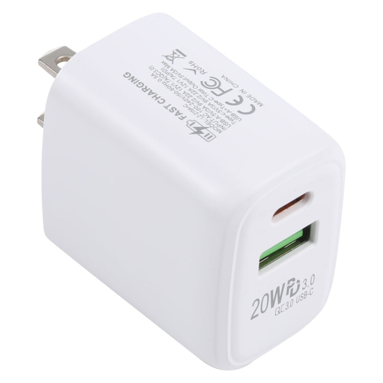 LZ-215A+C 20W QC 3.0 USB + PD 3.0 USB-C / Type-C 고속 충전 여행용 충전기, 미국 플러그, 미국 플러그