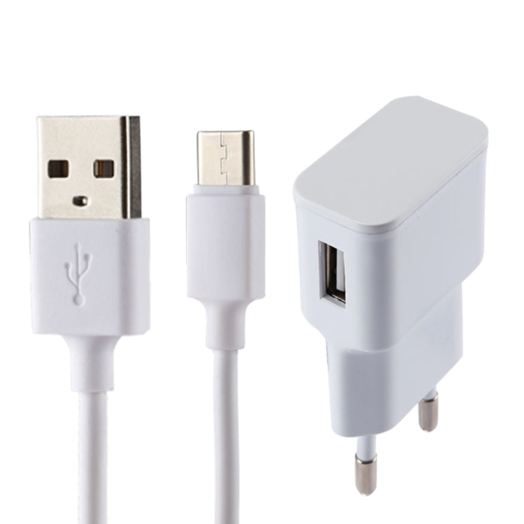 5V 2.1A 지능형 인식 USB 충전기 1m USB to USB-C / Type-C 충전 케이블 포함, 유럽 플러그