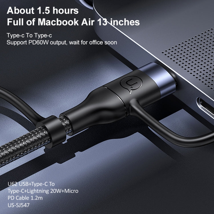 USAMS US-SJ547 U62 USB + Type-C / USB-C to Type-C / USB-C + 8핀 + 마이크로 알루미늄 합금 PD 고속 충전 데이터 케이블, 길이: 1.2m