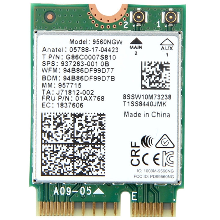 9560NGW 듀얼 밴드 1.73Gbps 무선 인텔 9560ac NGFF 키 E 와이파이 카드 8020.11ac 블루투스 5.0 노트북용 윈도우 10, 9560NGW 인텔 9560ac