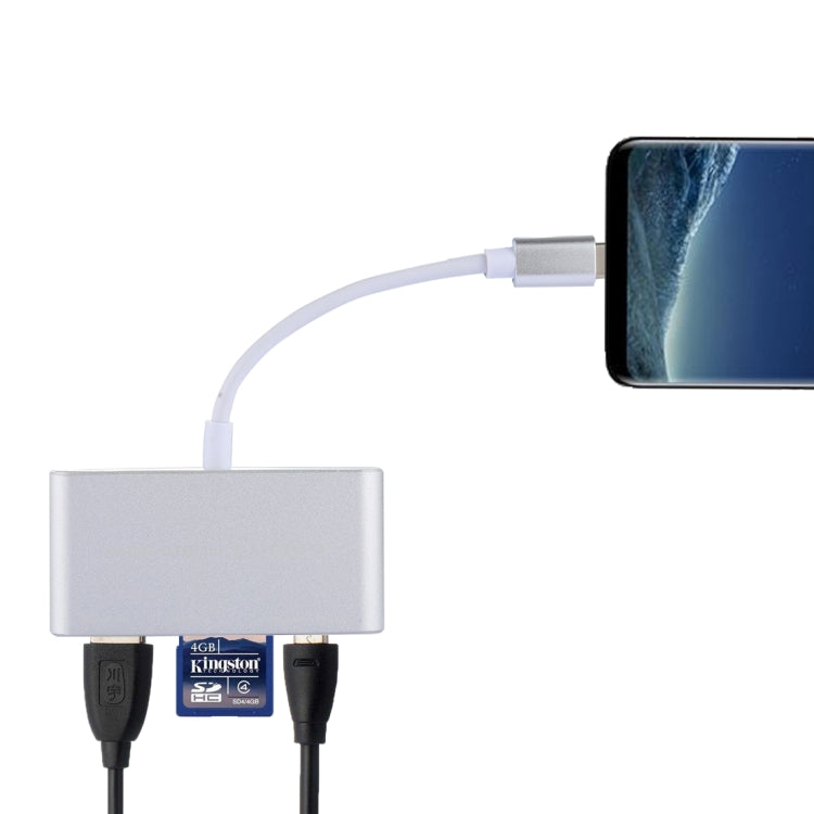 5-in-1 마이크로 SD + SD + USB 3.0 + USB 2.0 + 마이크로 USB 포트 to USB-C / 타입-C OTG 콤보 어댑터 카드 리더기, 태블릿, 스마트폰, PC용, 5-in-1(실버), 5-in-1(골드)