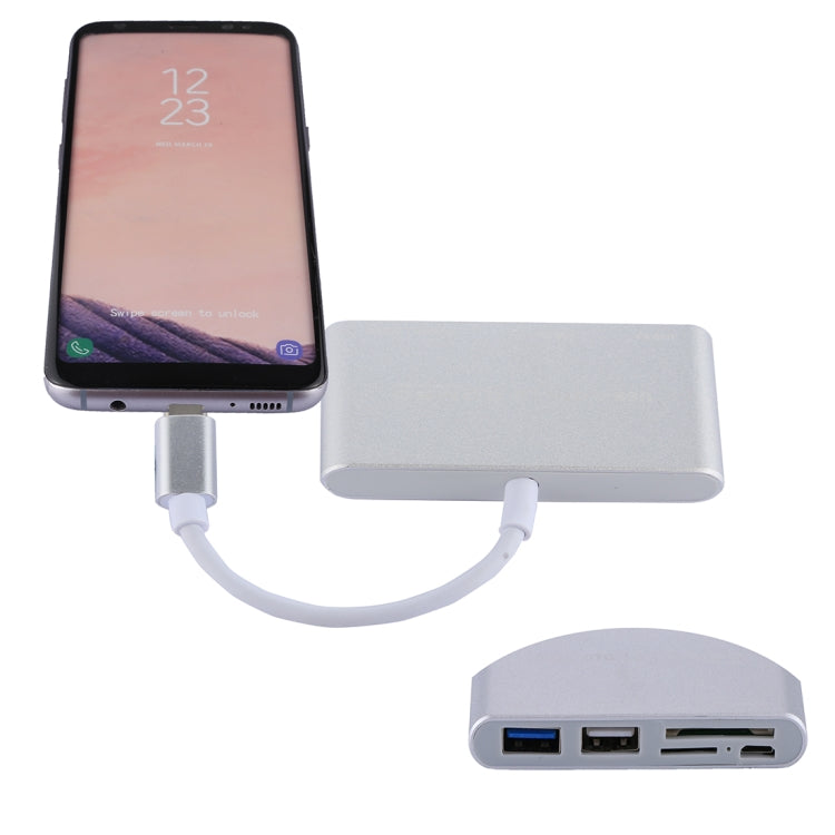 5-in-1 마이크로 SD + SD + USB 3.0 + USB 2.0 + 마이크로 USB 포트 to USB-C / 타입-C OTG 콤보 어댑터 카드 리더기, 태블릿, 스마트폰, PC용, 5-in-1(실버), 5-in-1(골드)
