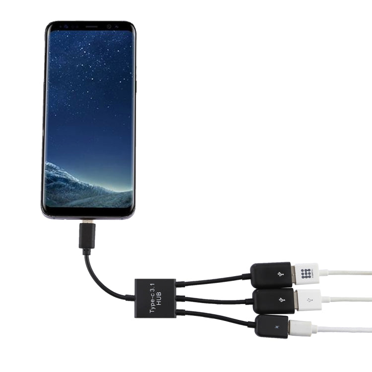 휴대용 USB-C / Type-C 수컷 to 듀얼 USB 포트 암컷 + 마이크로 USB 암컷 미니 케이블 허브 스플리터 어댑터, USB 2포트 + 마이크로 USB