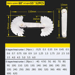 52 PCS Metric 60 Degrees +British 55 Degrees CR Stainless Steel Thread Gauge, 52 PCS Thread Gauge