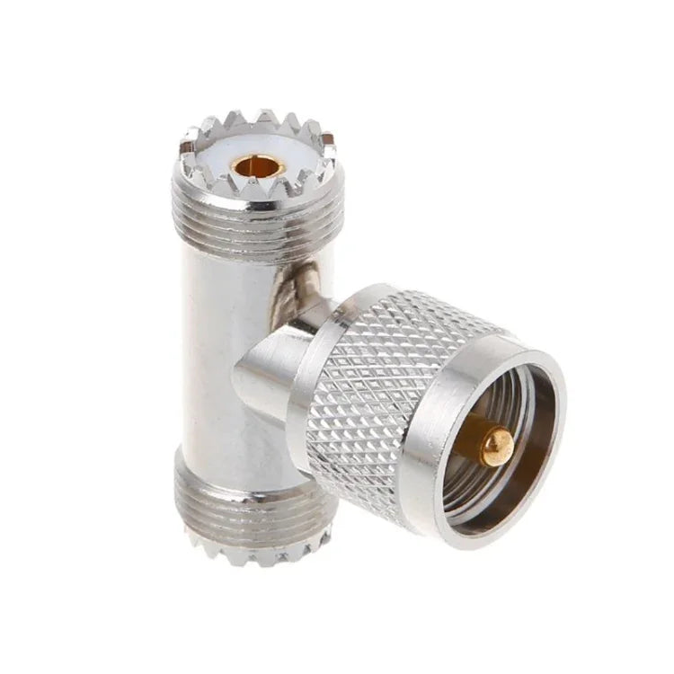 T자형 UHF 수컷 PL259에서 2개의 UHF 암컷 어댑터