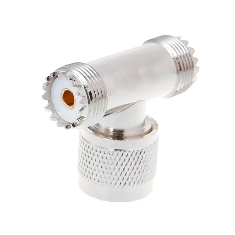 T자형 UHF 수컷 PL259에서 2개의 UHF 암컷 어댑터