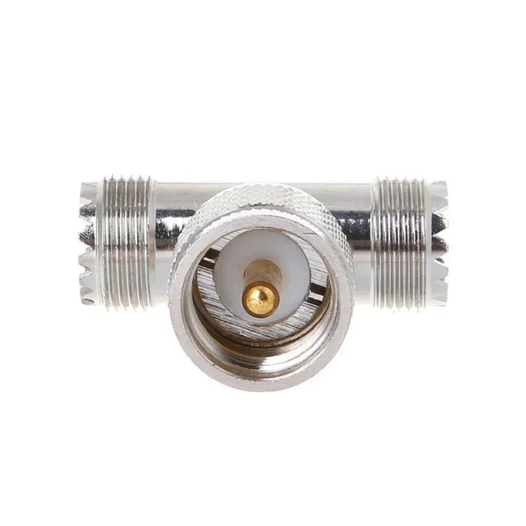 T자형 UHF 수컷 PL259에서 2개의 UHF 암컷 어댑터