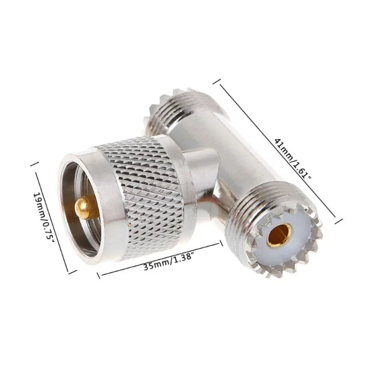 T자형 UHF 수컷 PL259에서 2개의 UHF 암컷 어댑터