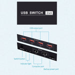2x4 USB 스위치 2포트 PC 4대 장치 공유용 프린터 키보드 마우스 모니터, 2x4 USB 스위치