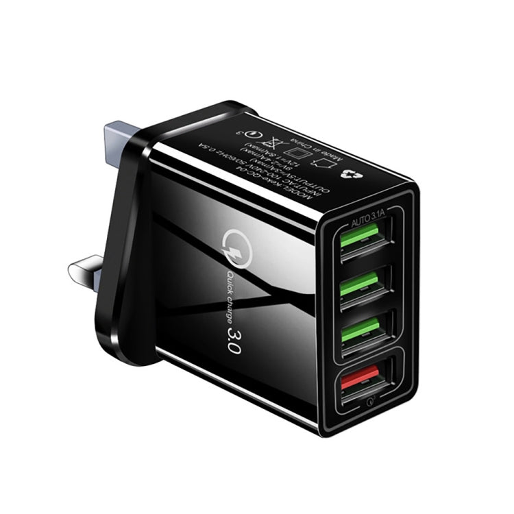 30W QC 3.0 USB + 3 USB 2.0 포트 휴대폰 태블릿 PC 범용 고속 충전기 여행용 충전기, 영국 플러그, 영국 플러그