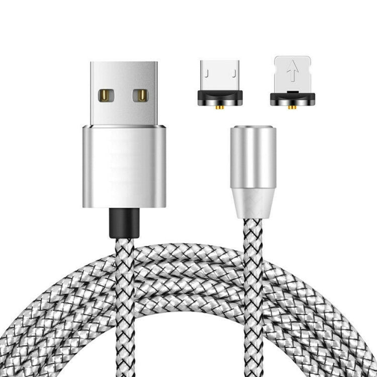 2-in-1 USB to 8핀 + 마이크로 USB 자석 금속 인터페이스 나일론 꼬임 충전 케이블, 길이: 1m, 1m