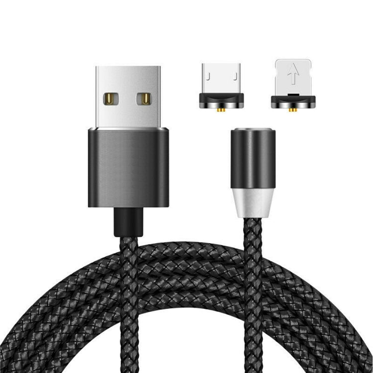2-in-1 USB to 8핀 + 마이크로 USB 자석 금속 인터페이스 나일론 꼬임 충전 케이블, 길이: 1m, 1m