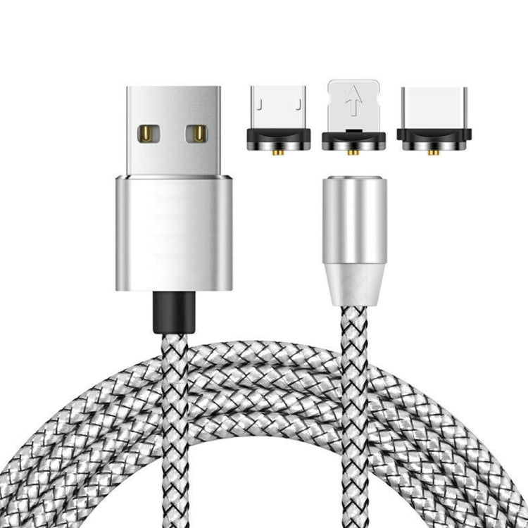 3 in 1 USB to 8 Pin + Type-C/USB-C + Micro USB Magnetic Metal Interface Nylon Braided Charging Cable, Length: 1m
