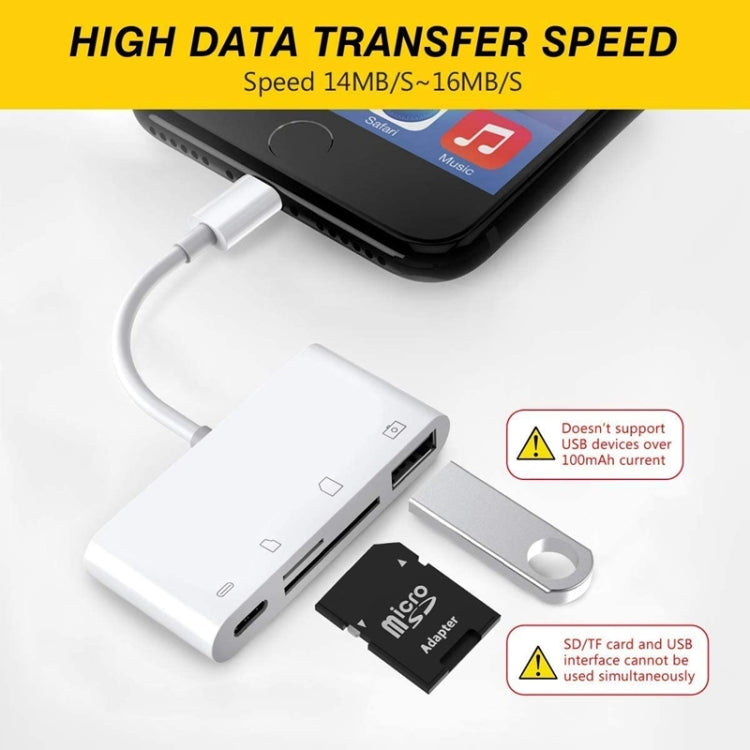 ZS-S1827 4 in 1 SD 카드 + TF 카드 + 8핀 충전 + USB 인터페이스 to 8핀 인터페이스 카메라 리더 어댑터, 모든 iOS 시스템 지원
