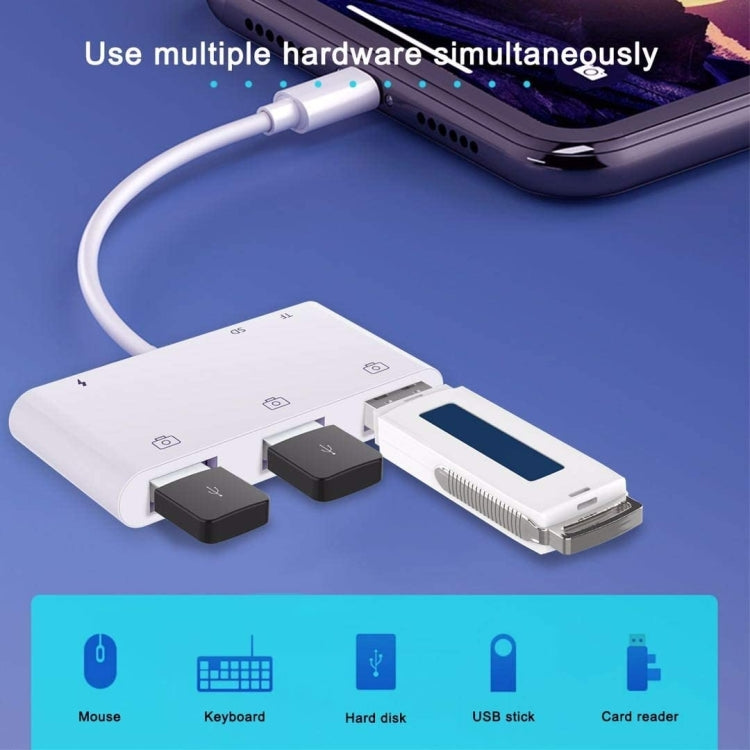 ZS-S1852 6 in 1 3 USB 암-8핀 수 OTG 카메라 카드 리더 어댑터, SD & TF 카드 및 8핀 충전 인터페이스 지원, 모든 iOS 시스템 호환