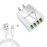 2-in-1 USB to USB-C / 타입-C 데이터 케이블 + 30W QC 3.0 4 USB 인터페이스 휴대폰 태블릿 PC 범용 고속 충전기 여행용 충전기 세트, 미국 플러그, USB-C / 타입-C 세트 미국 플러그