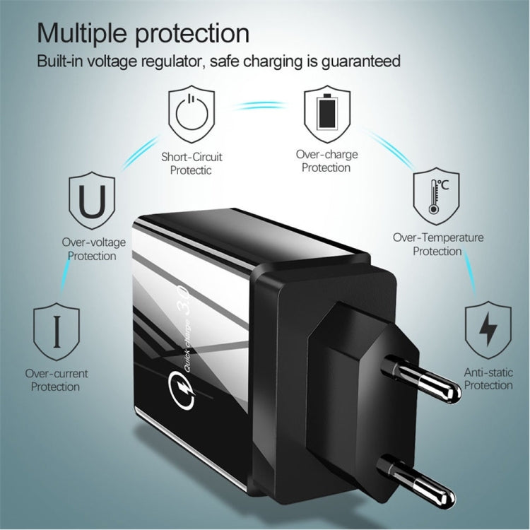 2-in-1 USB to USB-C / Type-C 데이터 케이블 + 30W QC 3.0 4 USB 포트 모바일폰 태블릿 PC 범용 고속 충전기 여행용 충전기 세트, EU 플러그, USB-C / Type-C 세트 EU 플러그
