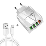 2-in-1 USB to USB-C / Type-C 데이터 케이블 + 30W QC 3.0 4 USB 포트 모바일폰 태블릿 PC 범용 고속 충전기 여행용 충전기 세트, EU 플러그, USB-C / Type-C 세트 EU 플러그