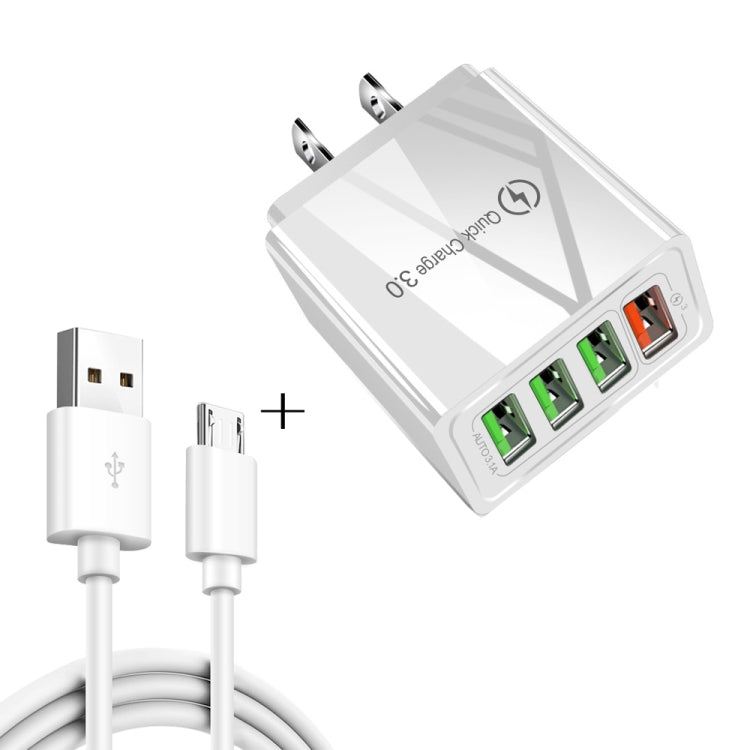 2-in-1 1m USB to Micro USB 데이터 케이블 + 30W QC 3.0 4 USB 포트 모바일폰 태블릿 PC 범용 고속 충전기 여행용 충전기 세트, US 플러그, Micro USB 세트 US 플러그