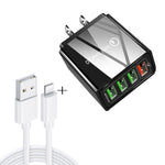2 in 1 1m USB to 8핀 데이터 케이블 + 30W QC 3.0 4 USB 인터페이스 휴대폰 태블릿 PC 범용 고속 충전기 여행용 충전기 세트, US 플러그, 8핀 세트 US 플러그
