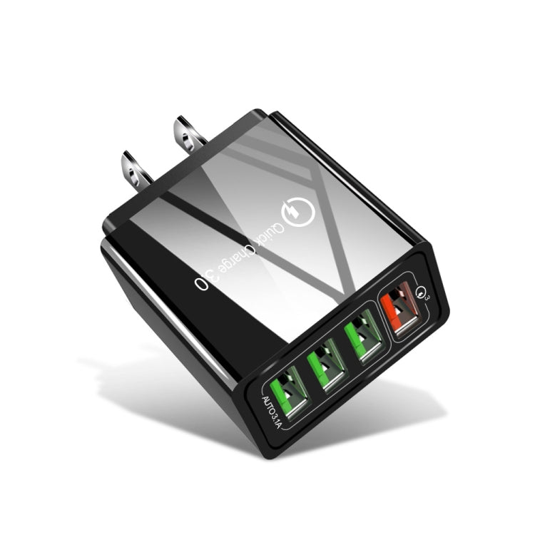 2 in 1 1m USB to 8핀 데이터 케이블 + 30W QC 3.0 4 USB 인터페이스 휴대폰 태블릿 PC 범용 고속 충전기 여행용 충전기 세트, US 플러그, 8핀 세트 US 플러그