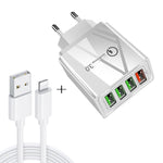 2 in 1 1m USB to 8핀 데이터 케이블 + 30W QC 3.0 4 USB 인터페이스 휴대폰 태블릿 PC 범용 고속 충전기 여행용 충전기 세트, EU 플러그, 8핀 세트 EU 플러그