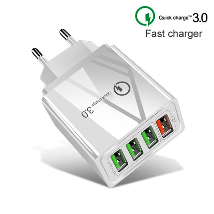 2 in 1 1m USB to 8핀 데이터 케이블 + 30W QC 3.0 4 USB 인터페이스 휴대폰 태블릿 PC 범용 고속 충전기 여행용 충전기 세트, EU 플러그, 8핀 세트 EU 플러그