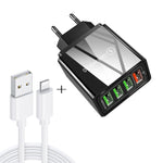 2 in 1 1m USB to 8핀 데이터 케이블 + 30W QC 3.0 4 USB 인터페이스 휴대폰 태블릿 PC 범용 고속 충전기 여행용 충전기 세트, EU 플러그, 8핀 세트 EU 플러그