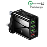 2 in 1 1m USB to 8핀 데이터 케이블 + 30W QC 3.0 4 USB 인터페이스 휴대폰 태블릿 PC 범용 고속 충전기 여행용 충전기 세트, UK 플러그, 8핀 세트 UK 플러그
