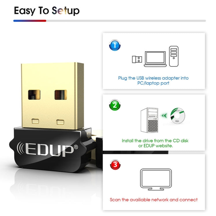 EDUP EP-AC1651 USB WIFI 어댑터 650Mbps 듀얼 밴드 5G/2.4GHz 외장 무선 네트워크 카드 와이파이 동글 수신기 노트북용 윈도우 맥OS