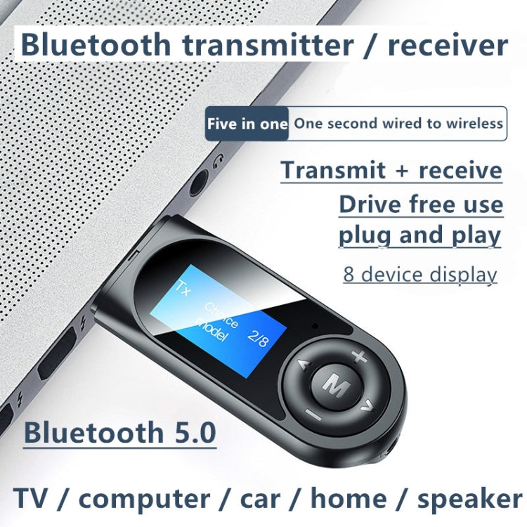 T13 블루투스 5.0 드라이버 없는 USB 블루투스 리시버 및 송신기, 화면 포함