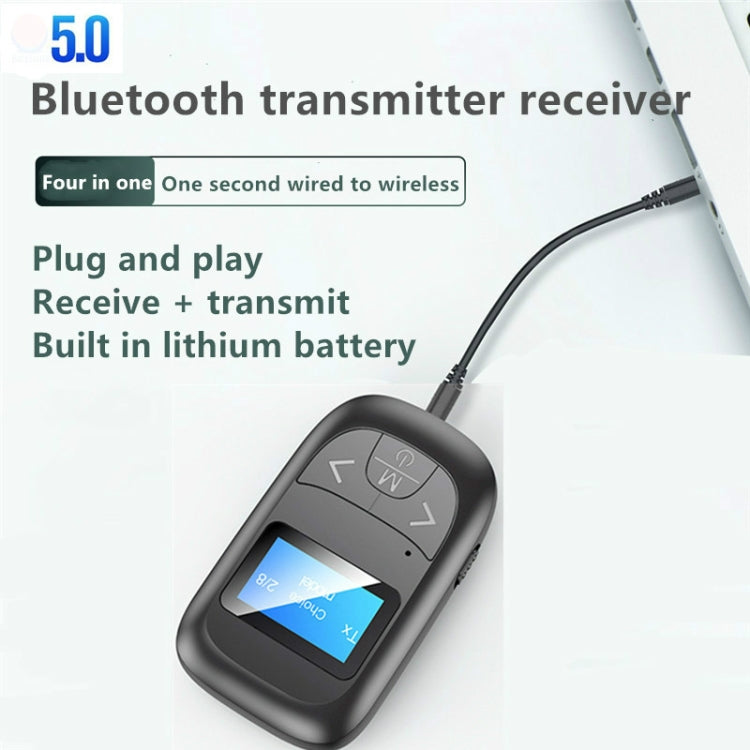 T14 2-in-1 블루투스 어댑터 차량용 핸즈프리 통화 블루투스 리시버 송신기, LCD 디지털 디스플레이 포함, T14