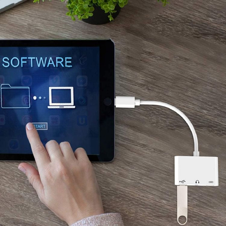 3.5mm 헤드폰 잭이 포함된 3-in-1 USB-C OTG 어댑터, iPad Pro 및 Type-C 잭 휴대폰 호환, 3-in-1