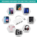 3.5mm 헤드폰 잭이 포함된 3-in-1 USB-C OTG 어댑터, iPad Pro 및 Type-C 잭 휴대폰 호환, 3-in-1