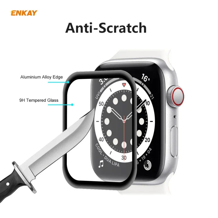 5개 ENKAY 햇-프린스 0.2mm 9H 표면 경도 3D 방폭 알루미늄 합금 엣지 풀 스크린 강화유리 보호필름, 애플 워치 6/5/4/SE 40mm용, 애플 워치 6/5/4/SE 44mm용