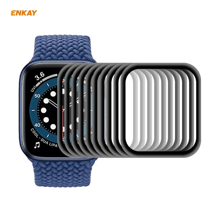 10개 세트 ENKAY Hat-Prince 0.2mm 9H 표면 경도 3D 방폭 알루미늄 합금 엣지 풀 스크린 강화 유리 화면 필름, Apple Watch 6/5/4/SE 40mm용, Apple Watch 6/5/4/SE 44mm용